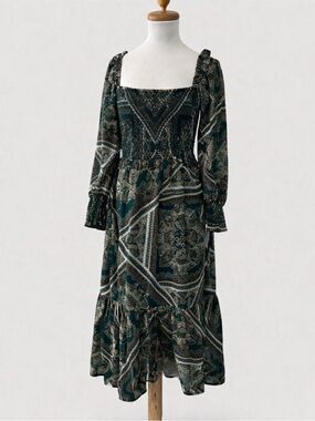 NWT APRICOT Boho Green Paisley Smocked Midi Dress Romantic Size 6